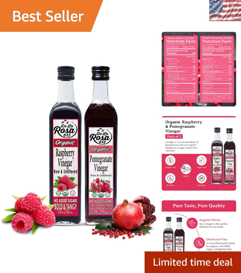 Raw & Unfiltered De La Rosa Raspberry & Pomegranate Vinegar - Vegan, Gluten-Free gallery