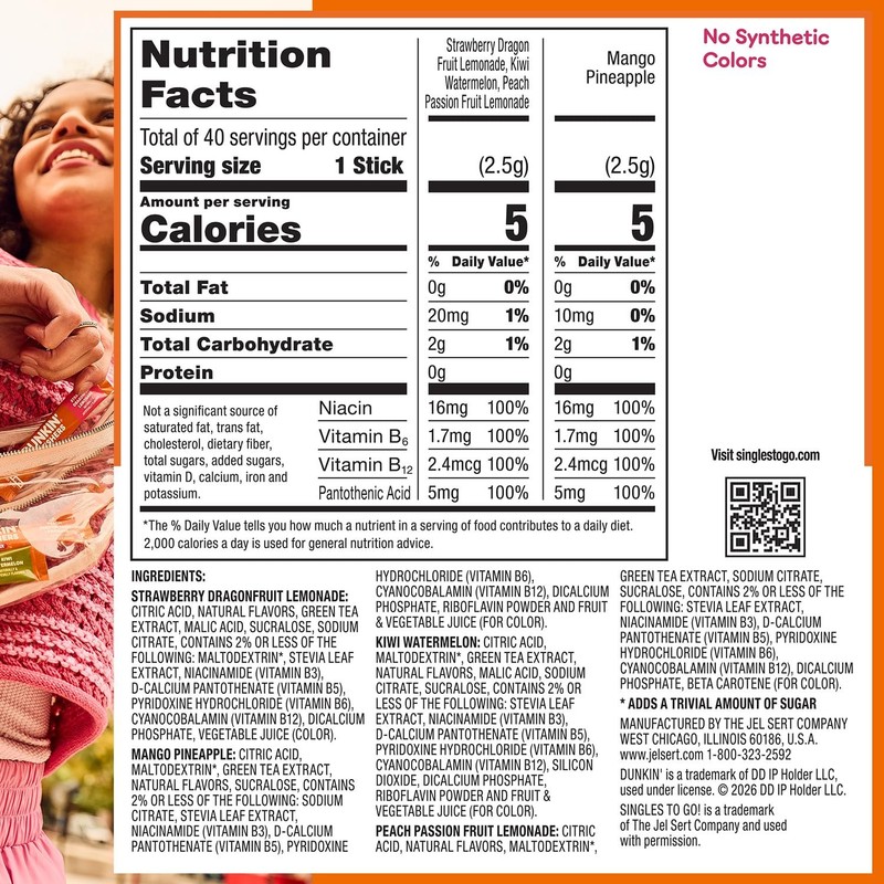 Dunkin’ Zero Sugar Refreshers Singles To Go! Powdered 0.09 Ounce (Pack of 40) gallery