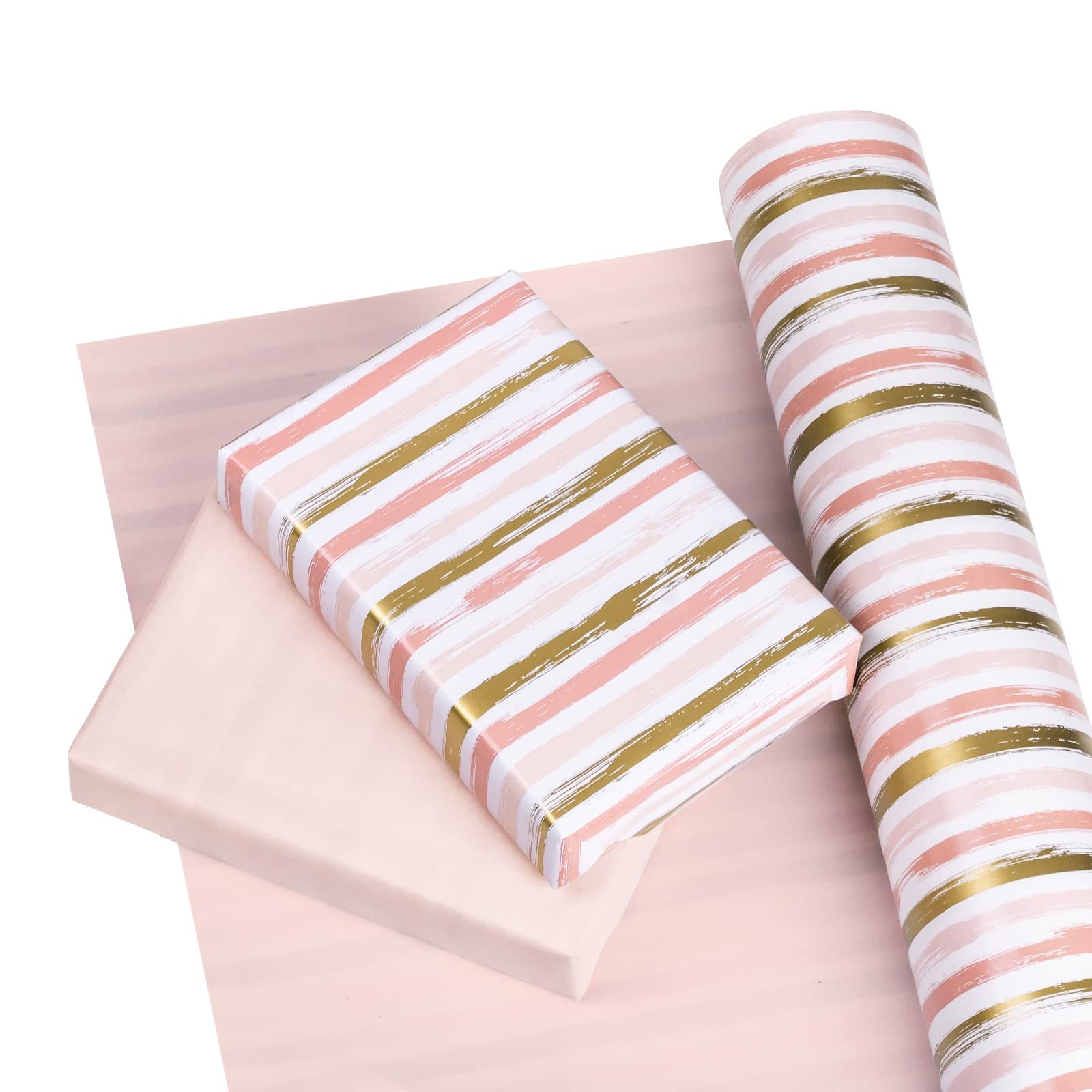 30 Inch Jumbo Reversible Pink Gold Lines Gift Wrapping Paper 30 Inch x 33 FT gallery