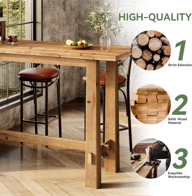 Solid Wood Bar Table, 63-Inch Counter Height Pub Table for Kitchen & Home Bar gallery