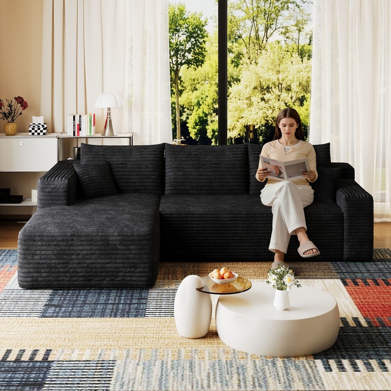 95" Cloud Sectional Couch with L-Shape Chaise Modular Corduroy Sofa Living Room gallery