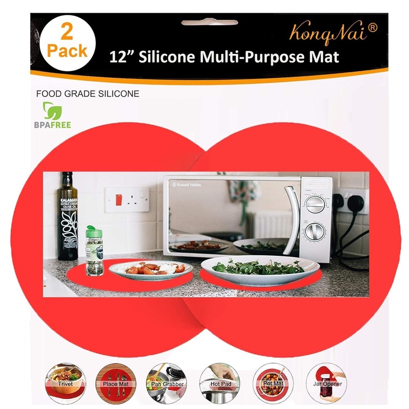 Multi-Purpose 12-Inch Red Silicone Microwave Mat Set – BPA Free & Easy Clean gallery