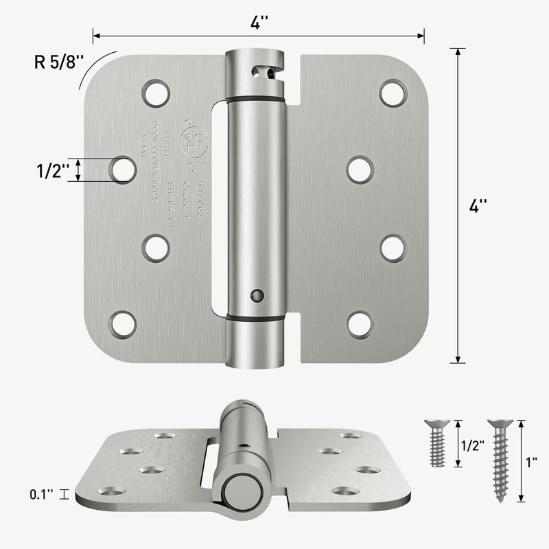 Self Closing Door Hinges, Spring Loaded Hinges 4 Inch, Brushed Nickel, 2 Pack gallery