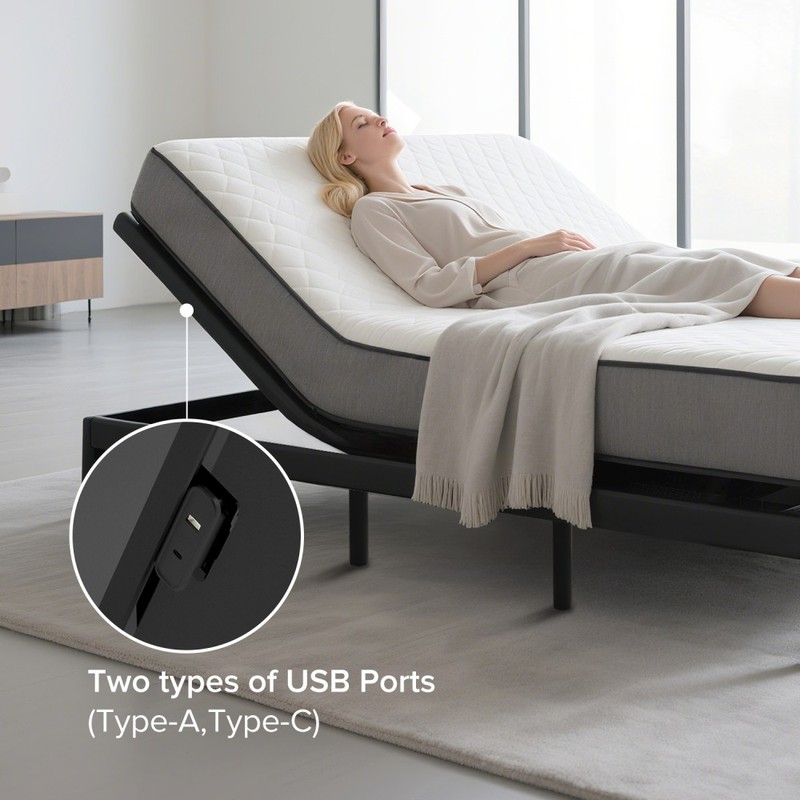 Adjustable Bed Frame with Massage Head & Foot Incline Queen Size Wireless Remote gallery