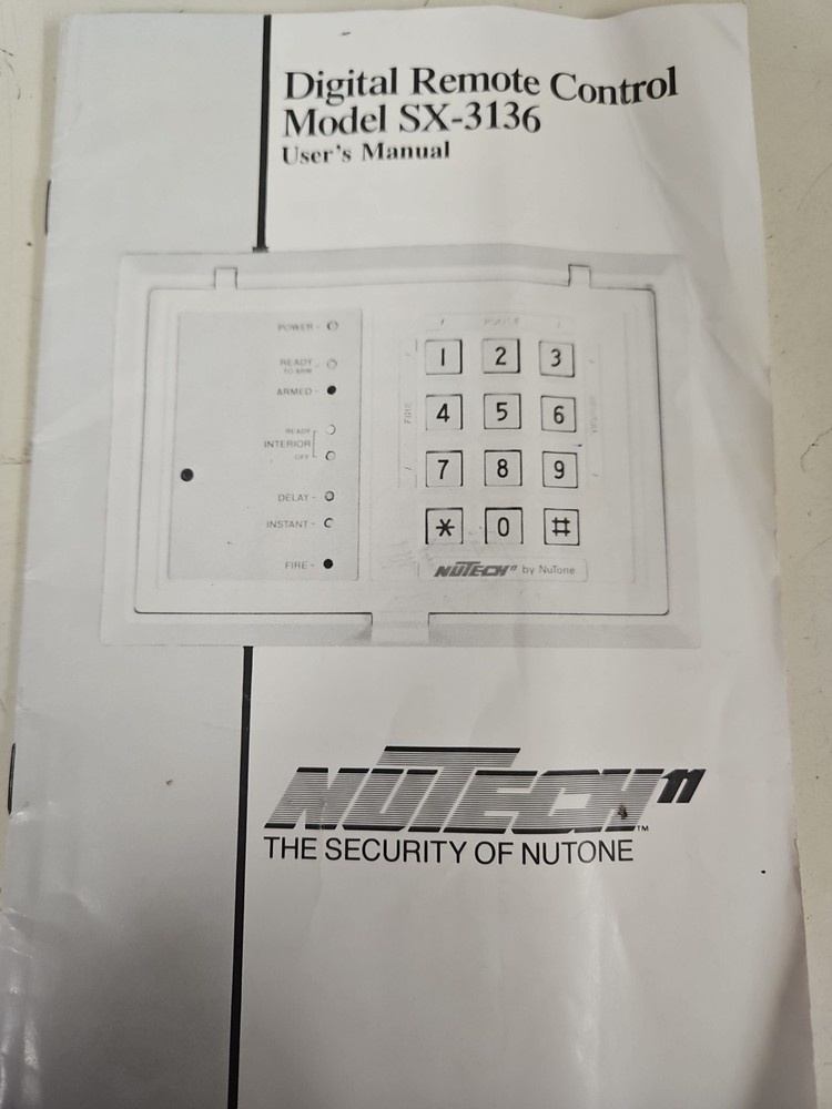 Nutone Nutech Digital Remote Control Model SX-3136 Users Manual Only {RARE}