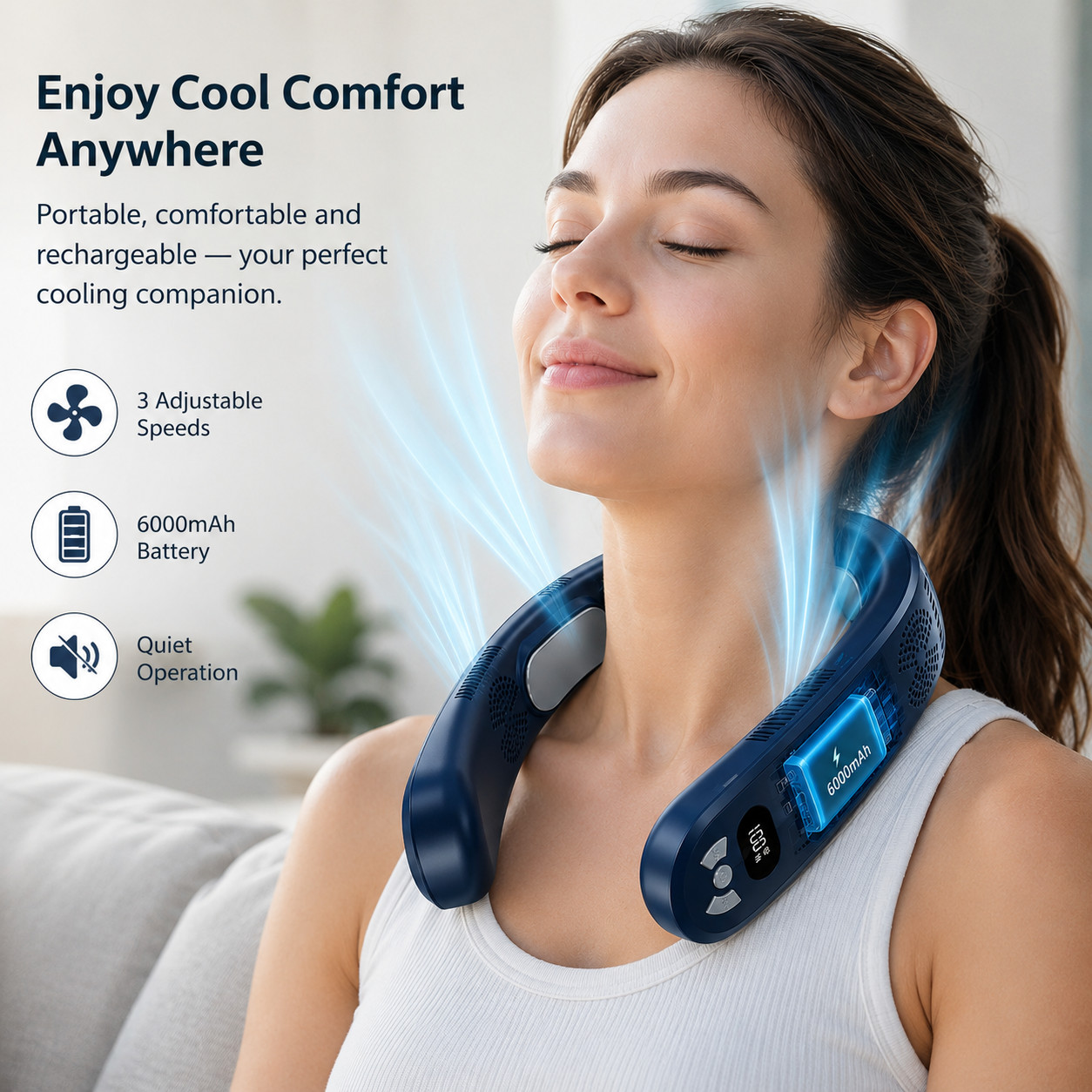Personal Air Conditioner 6000mAh Neck Fan Rechargeable 3-Speed Portable Neck Fan gallery