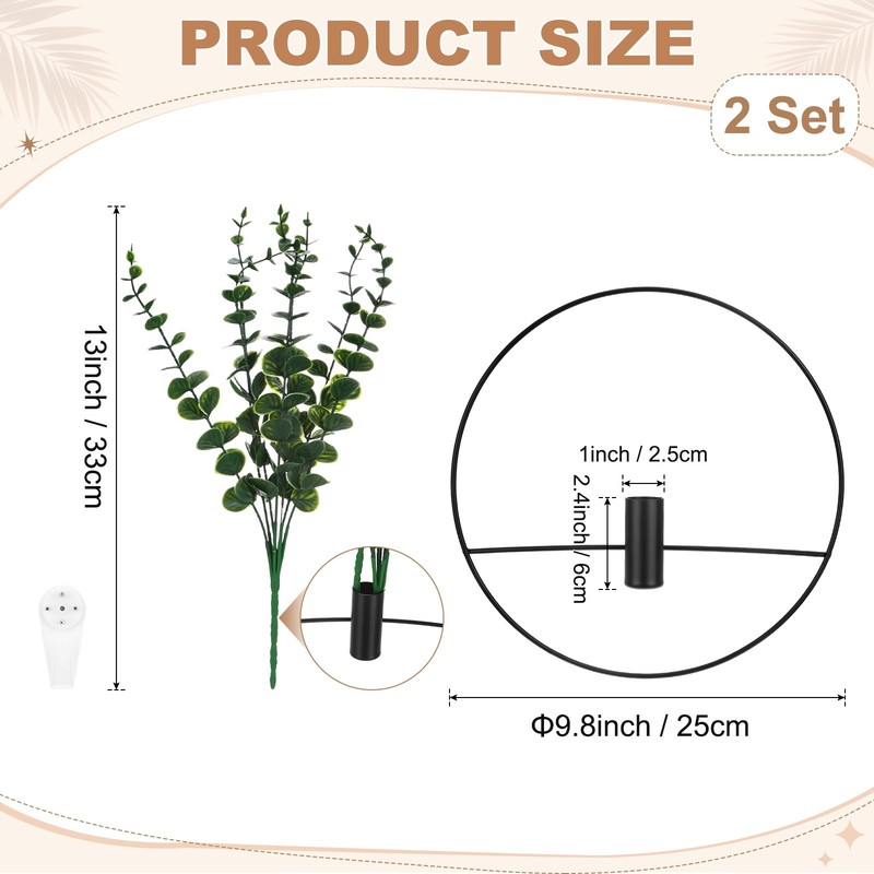 2 Set Hanging Planters with Artificial Eucalyptus Round Shape [Black] gallery