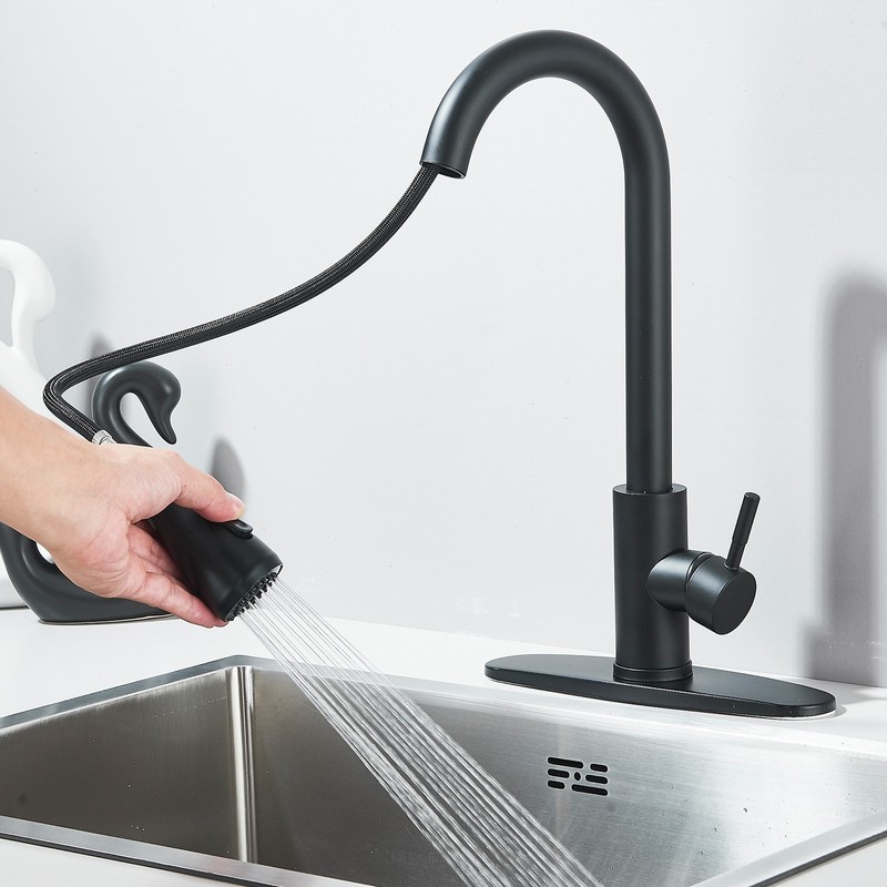 Matte Black Kitchen Faucet Single Handle Pull Down Sprayer Swivel Sink Mixer Tap gallery