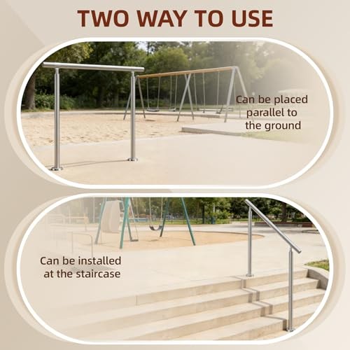 Hand Rails for Outdoor Steps 2-3 Step Silver - Stainless Steel(Straight) gallery