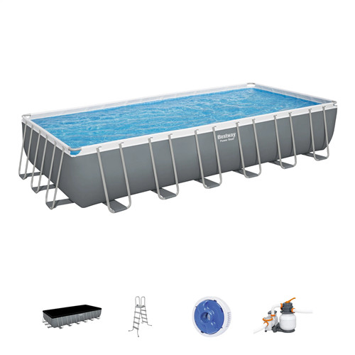 Bestway Power Steel Rectangular Above Ground Swimming Pool Set 18'x9'x48" gallery