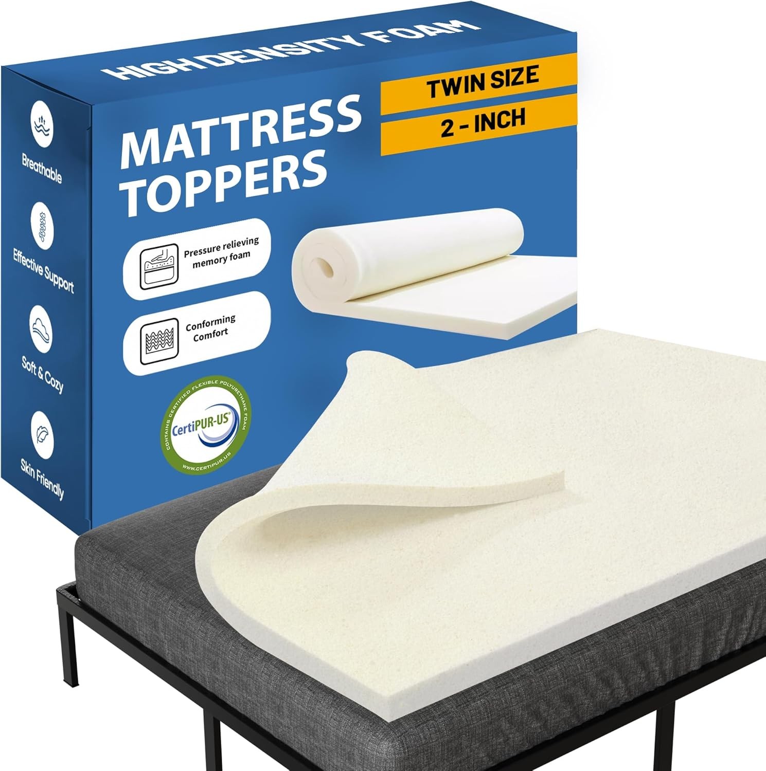 2-Inch High Density Medium Firm Foam Mattress Topper CertiPUR-US Certified gallery