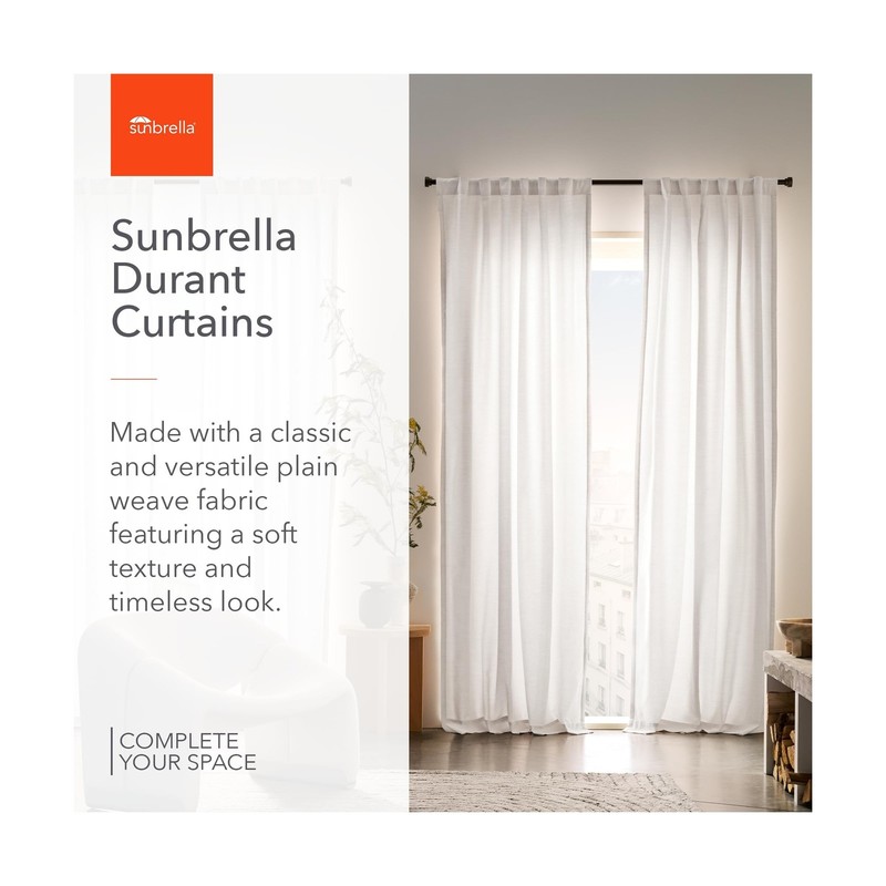 Sunbrella Durant Light Filtering Curtains | 50 in. W X 96 in. L | White | Fad... gallery