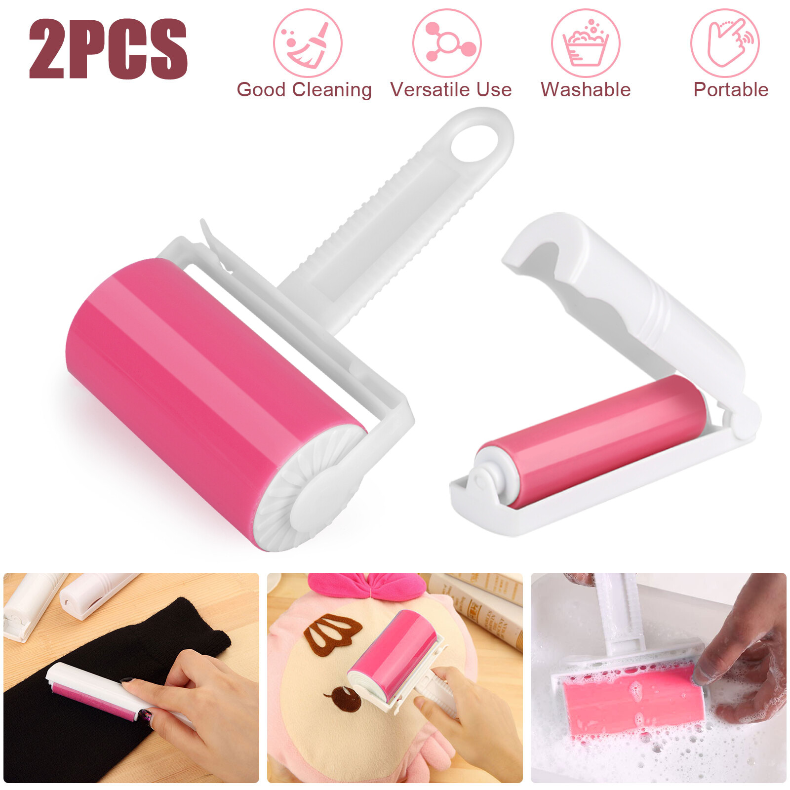 2Pcs Sticky Lint Roller Washable Reusable Clothes Hair Remover Set Dust Cleaner gallery