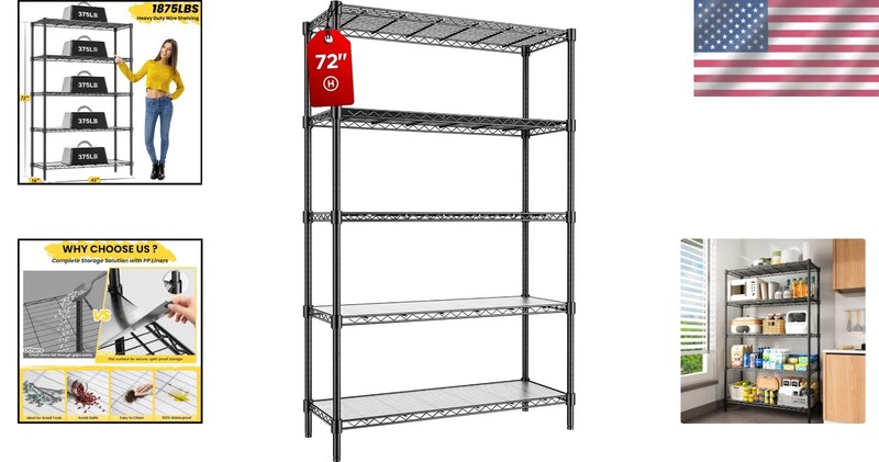 1875LBS Capacity Black Wire Storage Rack – 5 Adjustable Shelves for All Rooms gallery