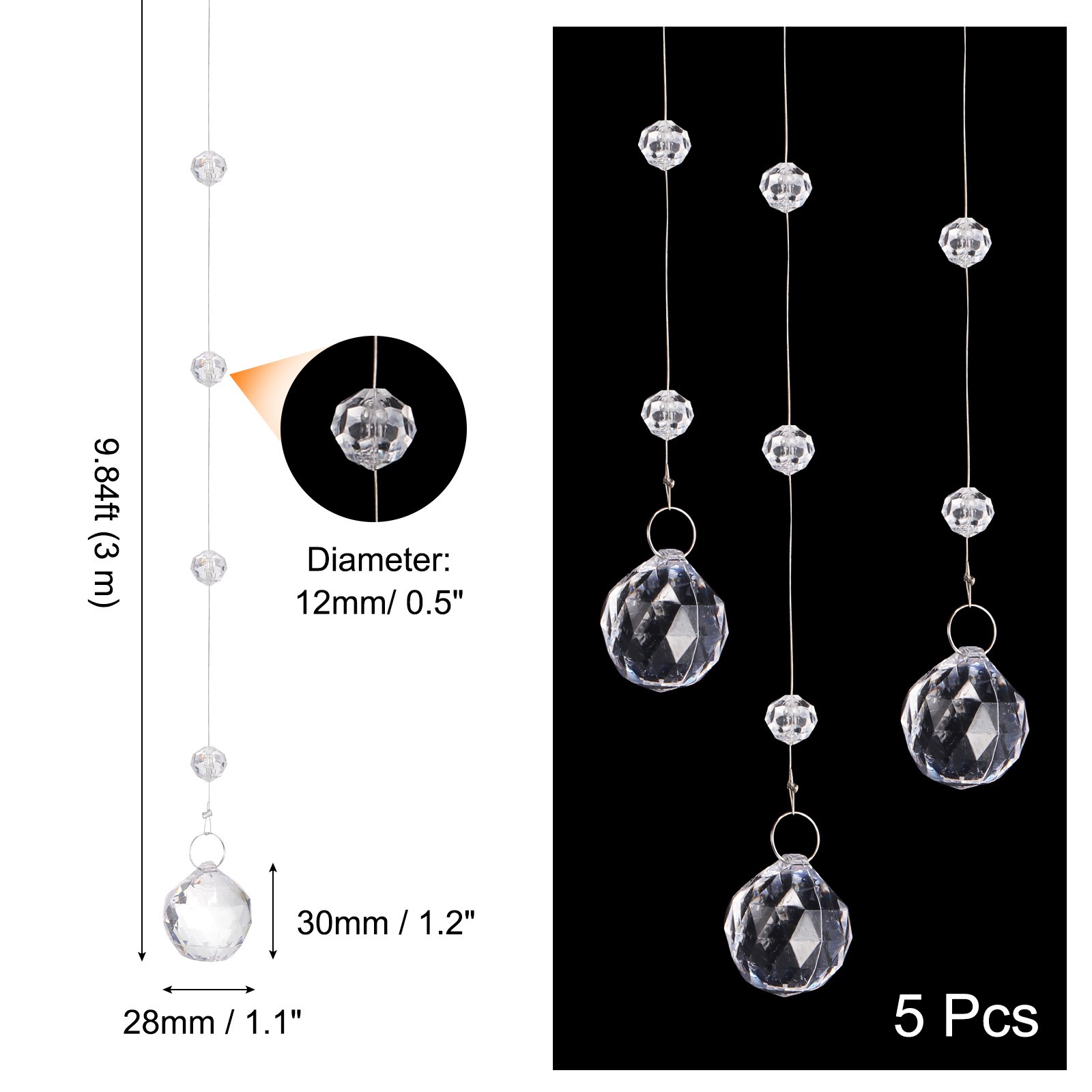 5Pcs Acrylic Crystal Garland Strands Pineapple Bead String Hanging(3m/9.84ft) gallery