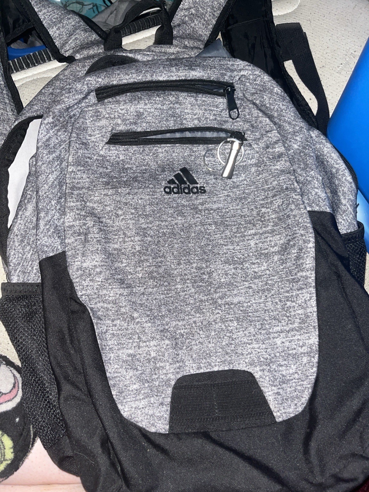 adidas Large Unisex Backpack Gray/Black Zip Closure Multiple Zip Pockets 2