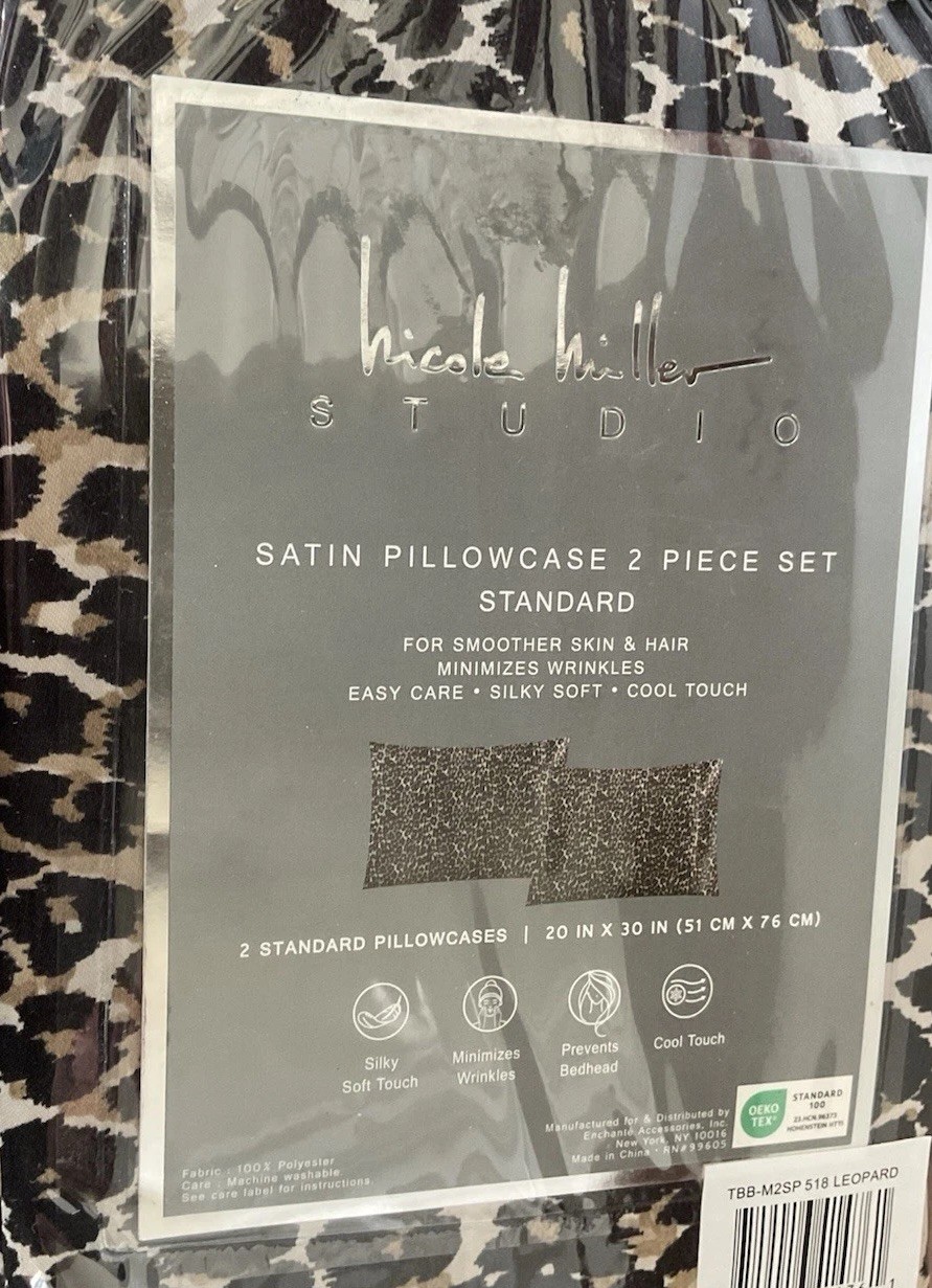 Nicole Miller Studio STANDARD Satin Pillowcases Set Of 2 LEOPARD 20x30” New gallery