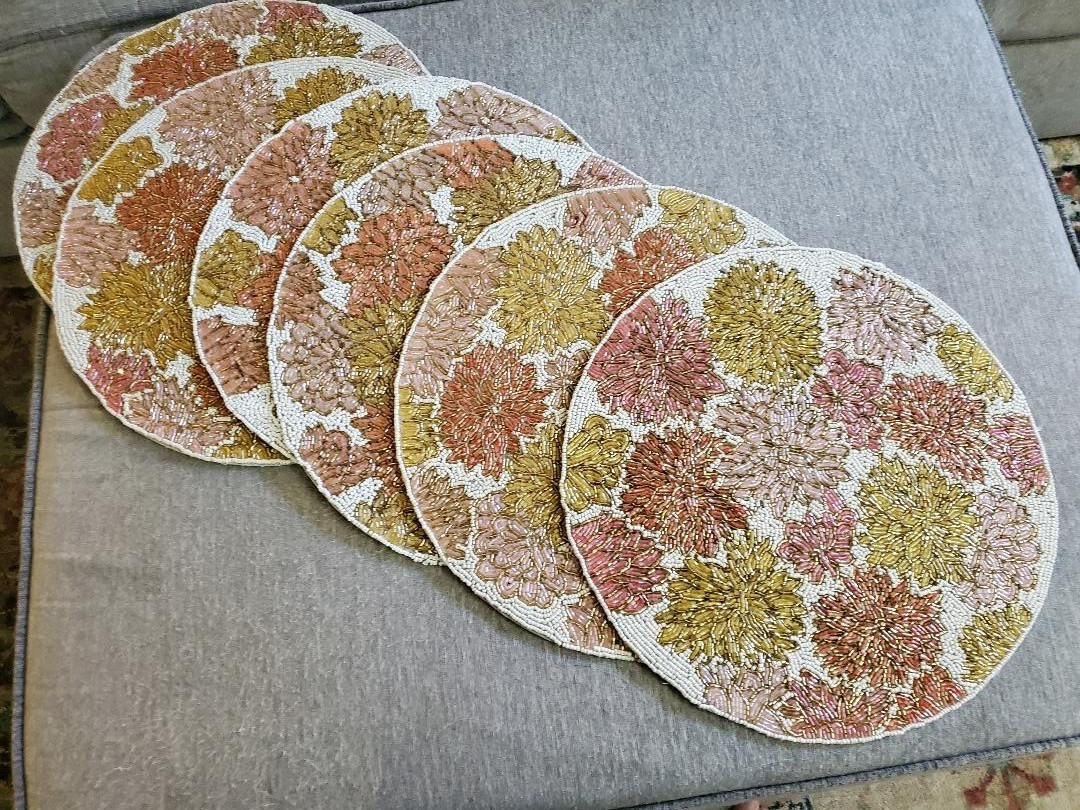 Spring Summer Beaded Placemats Flowers & Birds Set/6 THREE STYLES SELECT ONE gallery