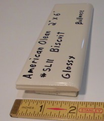 1 pc. Starting Line by American Olean; #SL11 Gloss Biscuit Bullnose Ceramic Tile