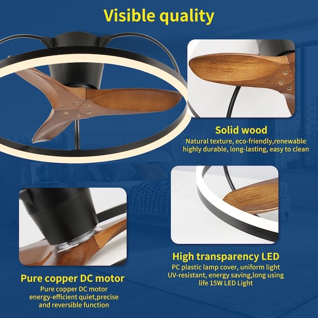 LOVMOR Solid Wood Blade Ceiling Fan w/Light Remote 3000-6000K Dimmable LED Fan gallery