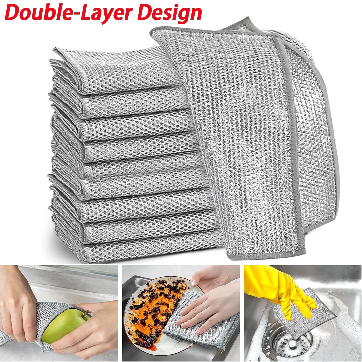 10/20 Pcs Double-Layer Anti-Scratch Cleaning Cloth Wet & Dry Multi-Purpose gallery
