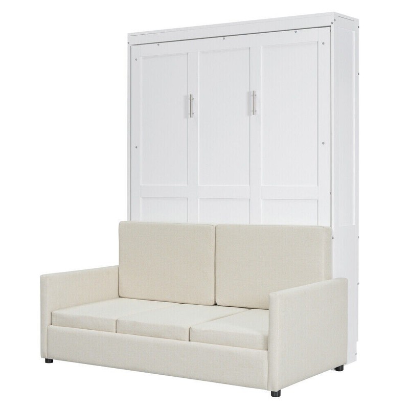 Murphy Bed Modern Bed Frame Full Size Murphy Bed Wall Bed with Cushion White gallery