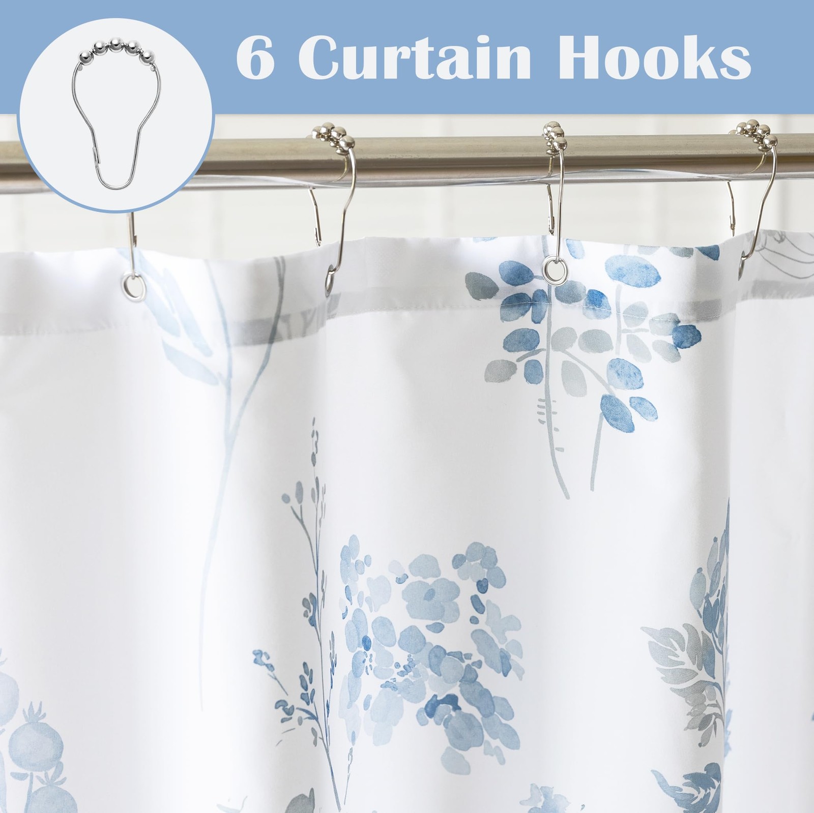 Light Blue Grey Small Stall Shower CurtainWaterproof Fabirc Dusty Blue and Wh... gallery