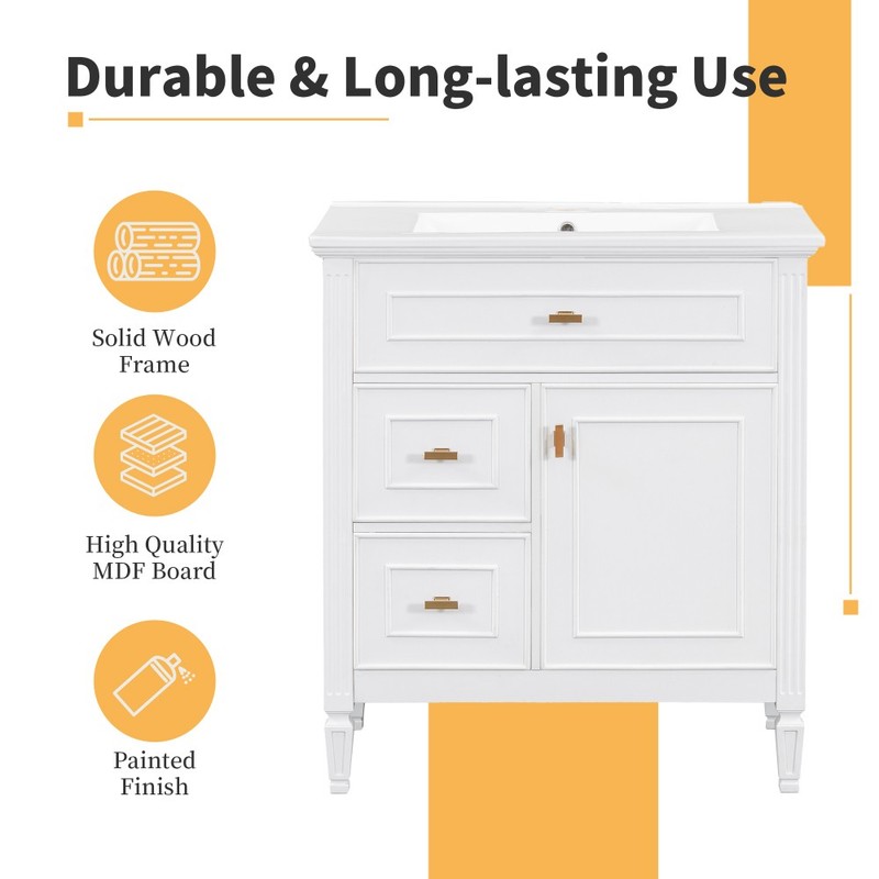 30 Inch Blue Gray Bathroom Vanity Solid Wood Frame MDF Pine Cabinet gallery