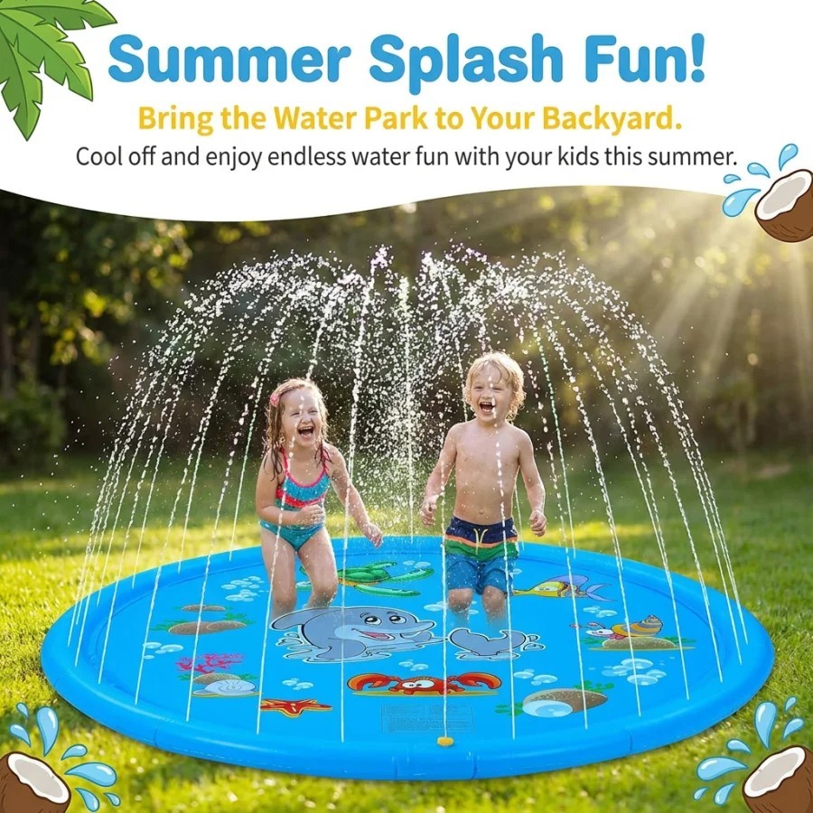 Dolphin Splash Pad 40" Inflatable Water Sprinkler Mat Kids Toddler Backyard Pool gallery