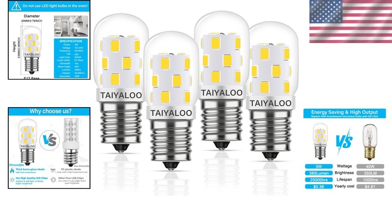 Energy Saving Dimmable E17 LED Bulbs - Bright 6000K Daylight for Kitchen, 4 Pack gallery
