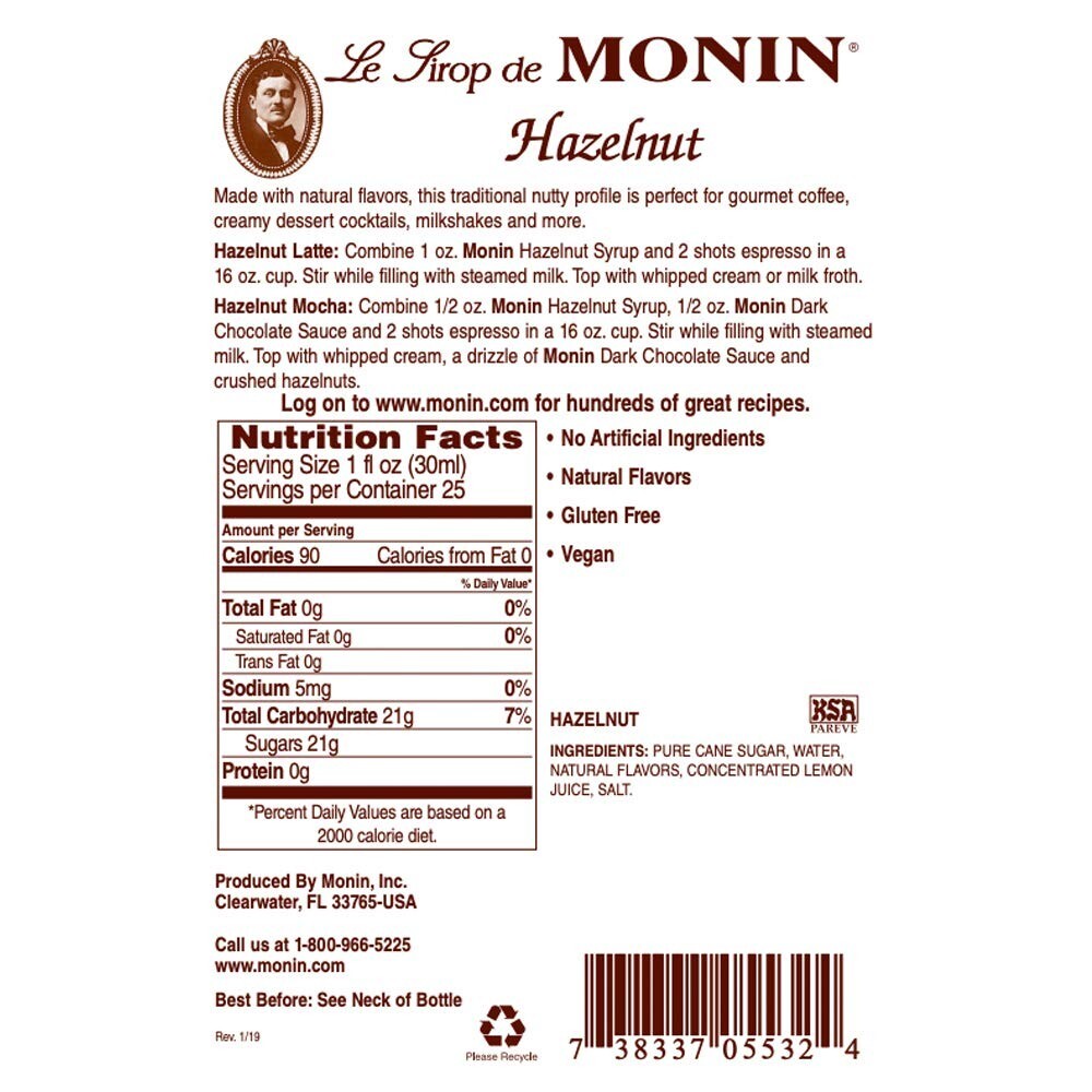 Monin Hazelnut Syrup (750mL), H-Hazelnut gallery