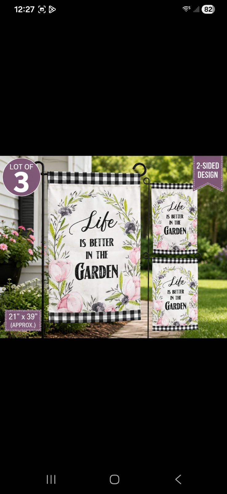 Yard Flag Life Is Better In The Garden Double sided 21" x 39" new Lot Of 3 gallery