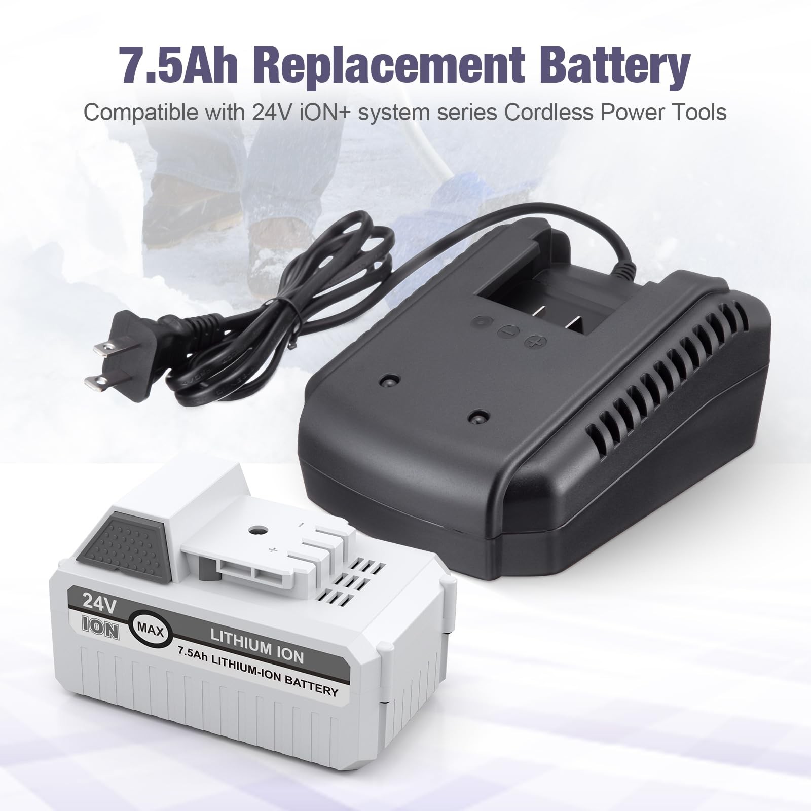 7500mAh 24VBAT-LTE Replacement Lithium-iON Battery+Fast Charger for Snow Joe ... gallery
