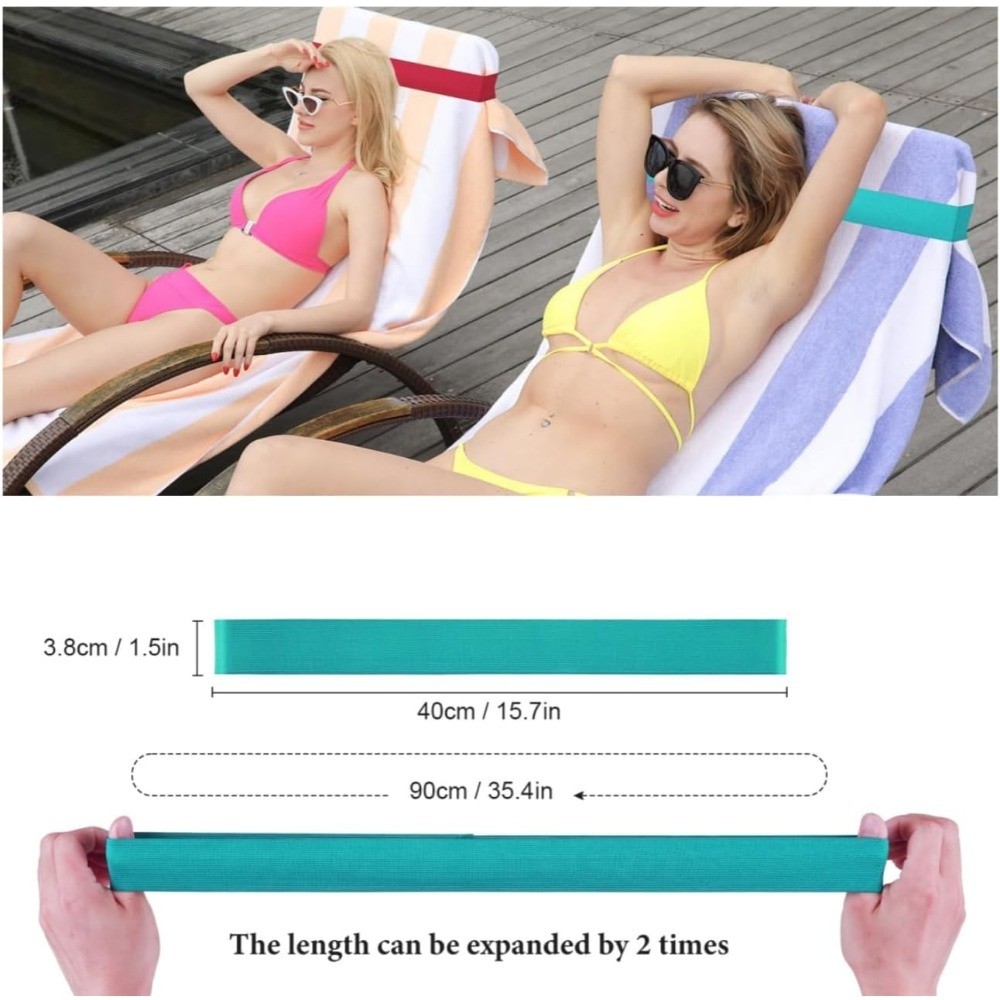 Beach Towel Bands (4 Pack), Beach Chair, Pool Chairs & Cruise Ship Essentials, gallery