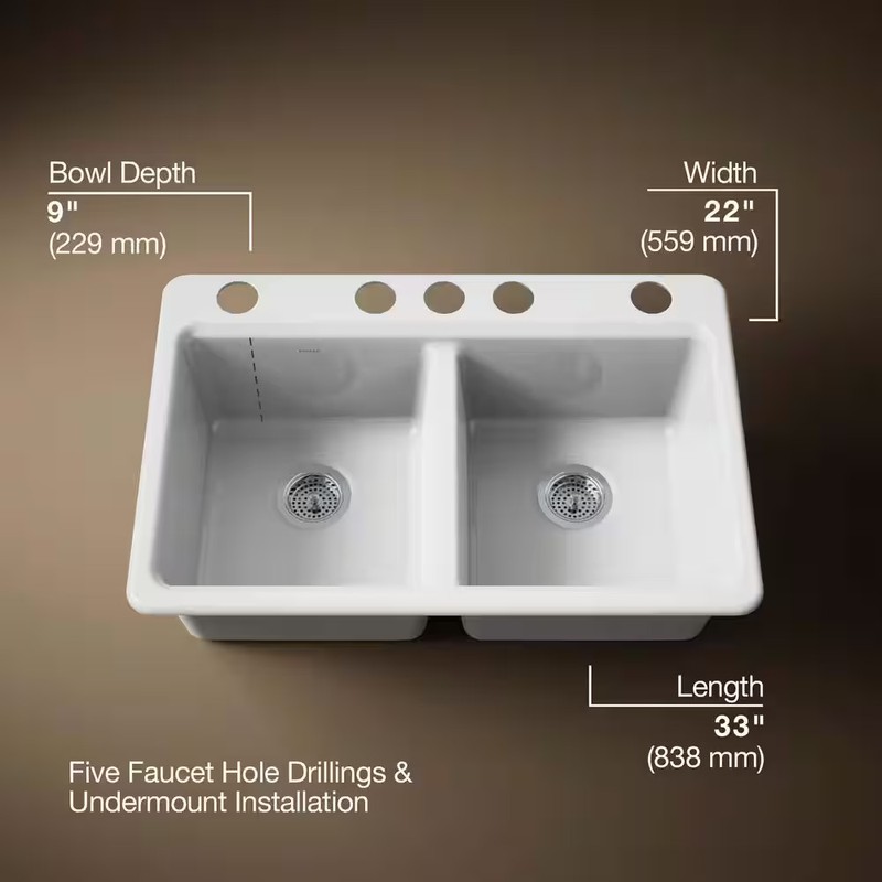 Riverby Workstation Undermount Cast Iron 33 5-Hole Kitchen Sink Kit White w/ Acc gallery