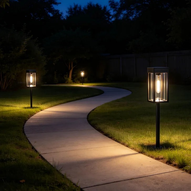 Lutec 4-pack 25 Lm Solar LED Pathway Lights - Aluminum Glass Frame Garden Lights gallery