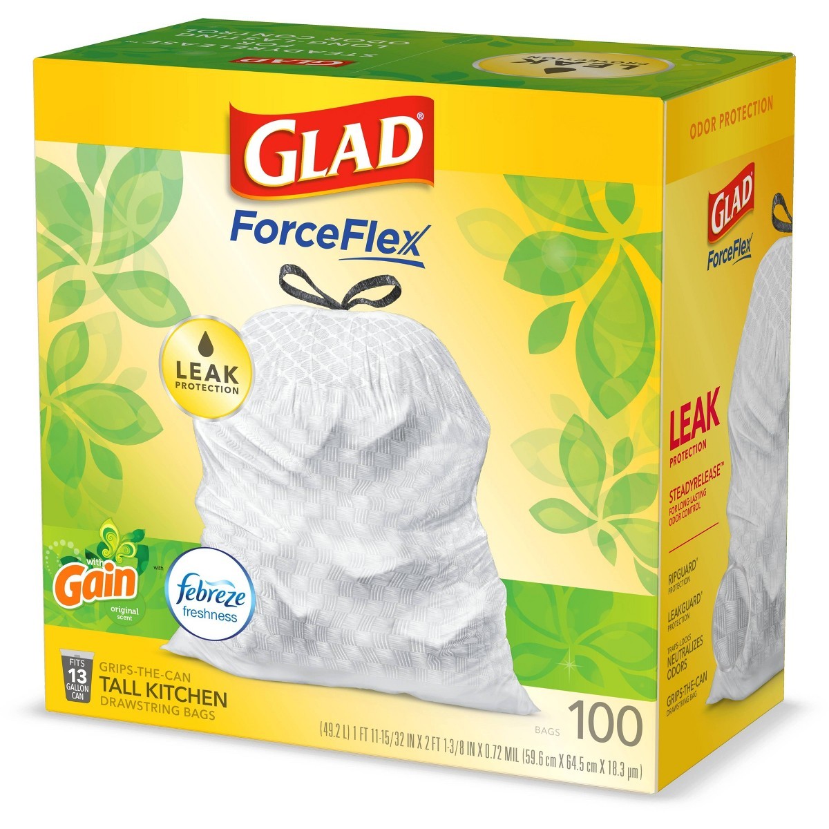 Glad ForceFlex Tall Kitchen Drawstring Trash Bags - Gain Original - 50ct/13gal gallery