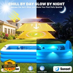 AixPool Extra Large Inflatable Pool with Lights Solar Powered White