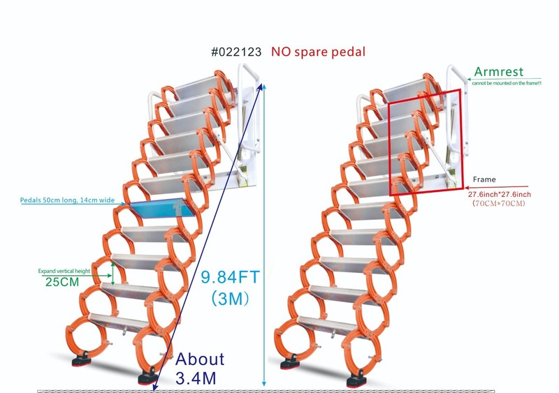 Orange Wall Mounted Collapsible Folding Ladder Loft Stairs 27.6*27.6 in Max9.8ft gallery