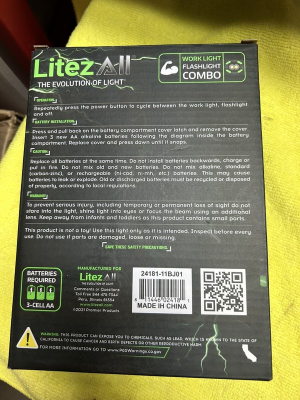 LitezAll 250 Lumen Flashlight Work Light 3pk 3 Cell AA Batteries Required NIB gallery