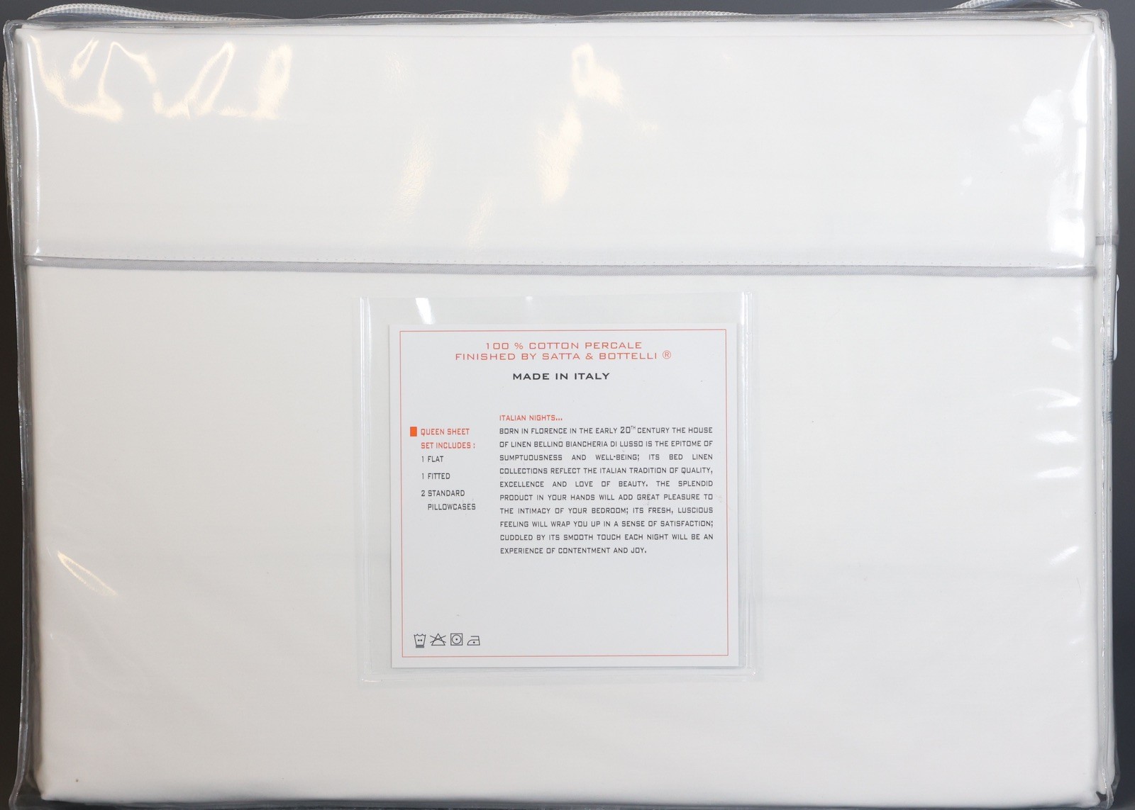 BELLINO HOTEL COLLECTION WHITE & GREY Piping 100% Cotton Percale QUEEN Sheet Set gallery