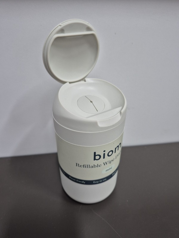 NEW Mini Biom Refillable Wipe Dispenser Tan BPA Free Magnetic Lid Earth Friendly gallery