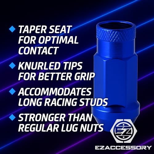 Extended Tuner Lug Nuts Pcs+Key Racing Open End for Ford Mustang 1/2" 20 Blue gallery