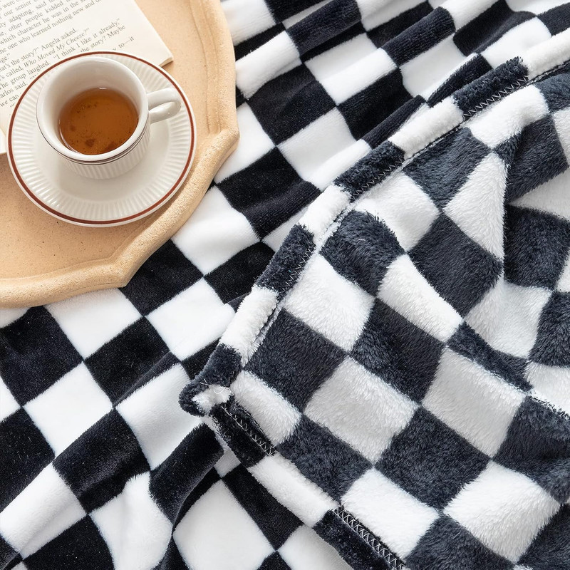 Throw Blankets Flannel Blanket with Checkerboard Grid Pattern Soft Throw Blanket gallery
