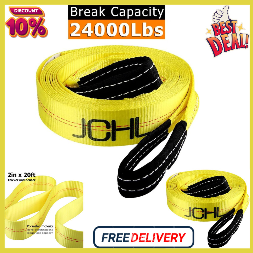 Recovery Tow Strap with Reinforced Loops 2Inx20Ft Heavy Duty 24000Lb Break Stre gallery