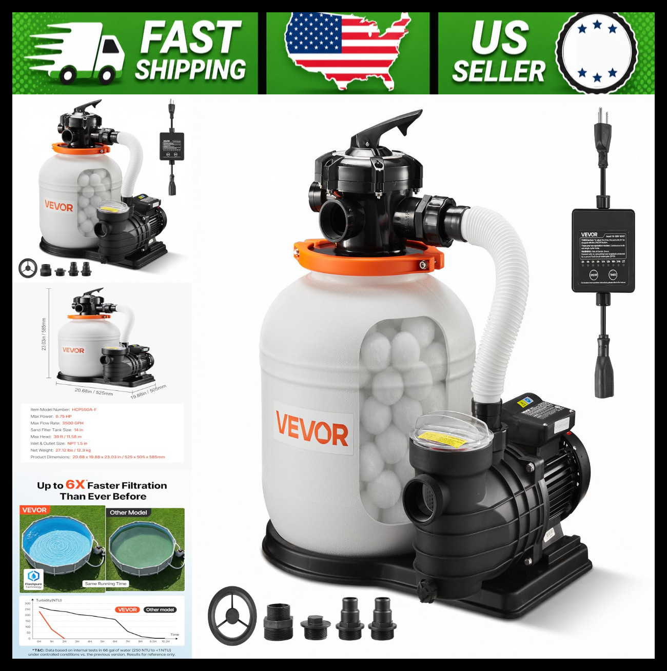 VEVOR 14 in Above Ground Pool Sand Filter Pump 0.75 HP 3500 GPH gallery