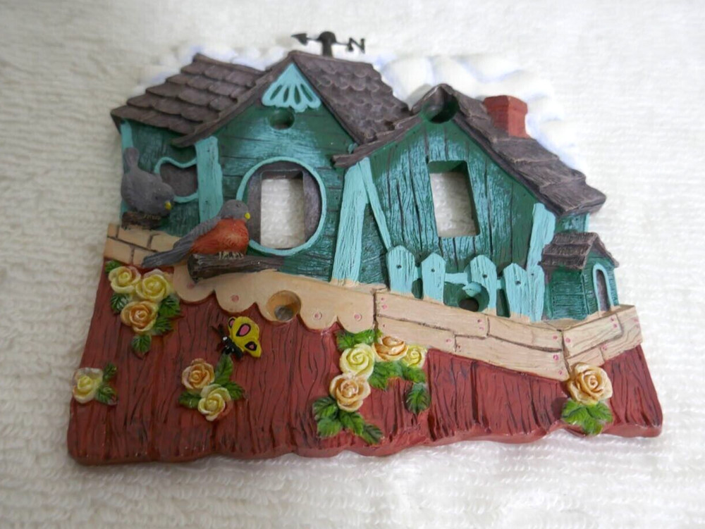 Vintage Resin Light Switch Covers Double Birds And Bird Houses Robin Fence