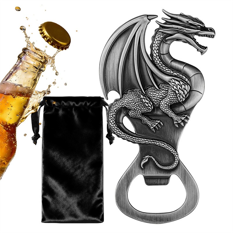 Novelty Dragon Beer Opener Solid Bronze/Gunmetal Finish Handheld Gothic Man Gift gallery