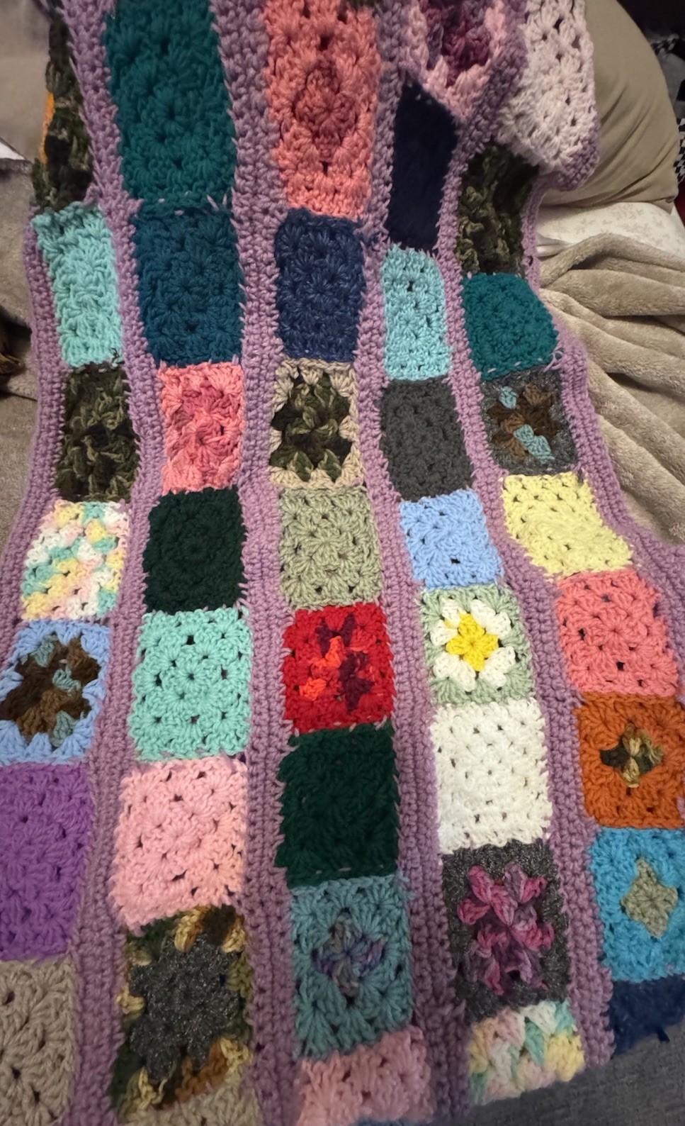 Handmade Crochet Granny Square Multicolor Vintage 33+inches long 18 inches w gallery