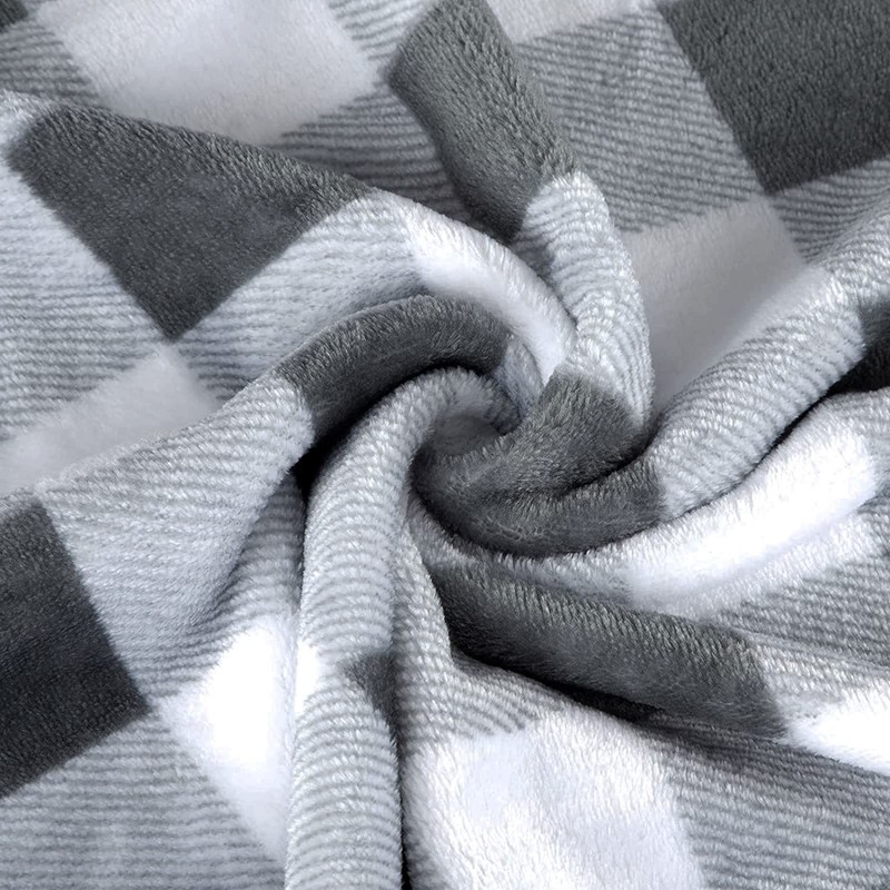 Gray White Checkered Buffalo Plaid Flannel Fleece Throw 260GSM 60x50 Inch gallery